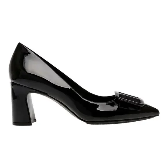 Anne Klein Women's Bentley Buckle Block Heel Pumps Black Patent Size 6 1/2 M - Picture 2 of 5